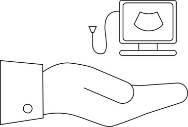 Bir el ultrason makinesini tutarken, tıbbi teknolojiyi ve teşhis ve tedavideki sağlık gelişimini temsil eden bir resim..