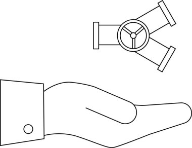 Bir boru vanasını sunan, kontrolü, mühendisliği ve kaynakların temiz, kavramsal bir tasarımda yönetimini sembolize eden minimalist bir çizim..