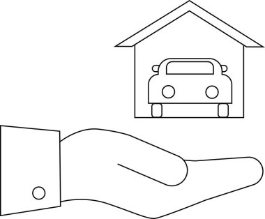 Araba tamirhanesi ya da emlak kavramlarını temsil eden bir el çizgisi çizimi çizimi.