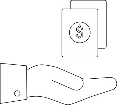 Açık bir el para sunar, maddi yardımı, yatırım fırsatlarını ve fon verme veya alma eylemini sembolize eder.