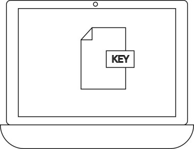 Bir dizüstü bilgisayar ekranı, teknoloji ve veri yönetiminde dijital güvenlik, şifreleme ve erişim kontrolünü sembolize eden bir anahtar dosya simgesi gösterir.