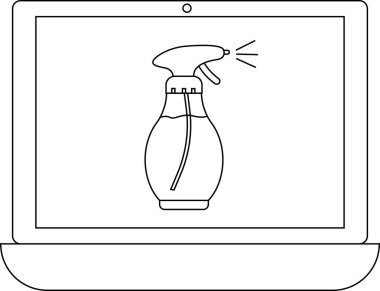 Bir dizüstü bilgisayar ekranı sprey şişe illüstrasyonunu gösterir, temizliği, dezenfeksiyonu ya da ilgili internet içeriğini sembolize eder..