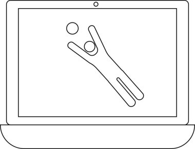 Bir dizüstü bilgisayar çubuk figürünün topu yakalamak için dalışını, sporu veya bilgisayarda oyunu temsil edişini gösterir..