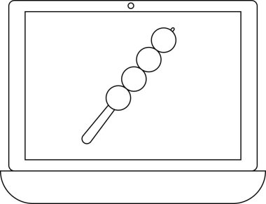 Bir dizüstü bilgisayar ekranında beyaz bir zemin üzerinde dango şiş, Japon hamur tatlısı ve tatlı bir çizim sergiliyor..