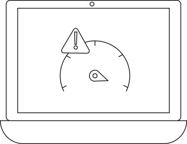 Ekranda yavaş bir performans uyarı simgesi gösteren bir dizüstü bilgisayar, hız veya işleme gücü ile ilgili potansiyel sorunları gösterir.