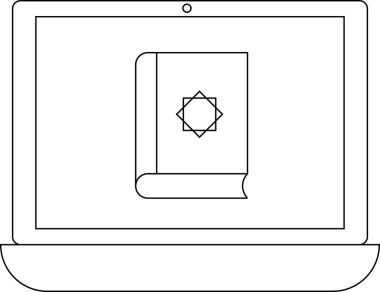 Bir dizüstü bilgisayar ekranında sekiz köşeli bir yıldızın kapağında bilgi ve teknoloji entegrasyonunu sembolize eden bir kitap gösterilir..
