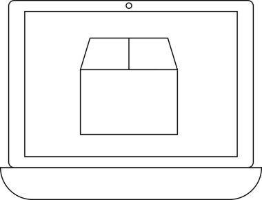 Bir dizüstü bilgisayar ekranı, dijital tasarım veya mimari yazılım kullanımını öneren basit bir çizgi çizimini görüntüler..