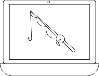 Bir dizüstü bilgisayar ekranında, çevrimiçi dolandırıcılığı ve siber güvenlik tehditlerini sembolize eden bir olta görülüyor. Görüntü, sahtekarlık girişimlerinin aldatıcı doğasını temsil ediyor..