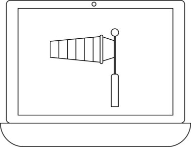 Bir dizüstü bilgisayar ekranında, hava koşullarını ve rüzgar yönünü sembolize eden, havacılık, meteoroloji ve genel hava durumu farkındalığı için kullanışlı bir rüzgar kürsüsü simgesi görüntülenir..