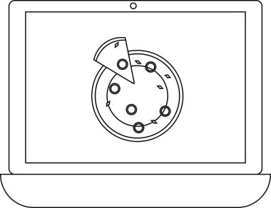 Bir dizüstü bilgisayar ekranında pizza görüntüsü sergiliyor, teknolojiyle yiyecek sevgisini harmanlıyor. Yemek blogları, teknik eleştiriler ya da mutfak temalı tasarımlar için mükemmel..