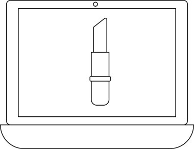 Bir dizüstü bilgisayar ekranında bir ruj simgesi, güzellik simgesi, makyaj dersleri veya kozmetik ürün değerlendirmeleri gösterilir. Güzellik blogları veya çevrimiçi makyaj malzemeleri için mükemmel..