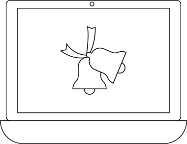 Ekranında düğün çanları simgesini gösteren basit bir dizüstü bilgisayar çizimi, düğünle ilgili teknoloji veya duyurular için mükemmel.