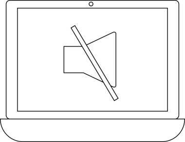 Sessiz hoparlör simgesini gösteren basit bir dizüstü bilgisayar çizimi, ses veya ses olmadığını gösterir.