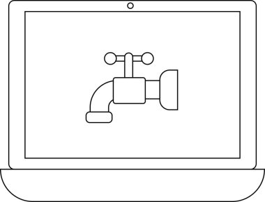 Bir dizüstü bilgisayar ekranında, dijital su sızıntısını, veri sızıntısını veya çevrimiçi güvenlikteki savunmasızlığı sembolize eden bir musluk simgesi gösteriliyor.