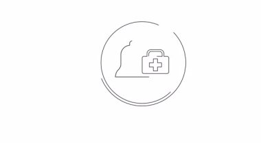 Bir büyüteç sağlık izleme ve acil tedavi keşiflerini sembolize eden tıbbi uyarı ikonu üzerine odaklanır..