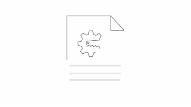 Bir teçhizat, testere ve metin satırlarının yer aldığı teknik bir belge simgesinin basit bir animasyonu. Teknik dökümantasyon veya onarım kılavuzları için mükemmel.