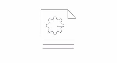 Bir dişli, anahtar ve belgenin animasyon simgesi, teknik dokümanları, tamir kılavuzlarını veya mühendislik özelliklerini sembolize ediyor. Teknoloji, endüstri ve eğitim projeleri için ideal.