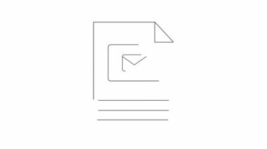 Bir dizüstü bilgisayarın dijital posta iletişimini temsil eden kağıt bir belgeye asgari çizgi animasyonu