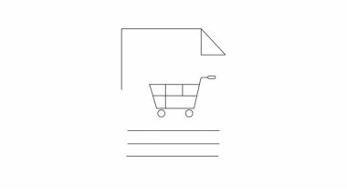 Alışveriş listesinin canlandırılmış simgesi, el arabası ve ürünü. Çevrimiçi alışveriş, e-ticaret ve dijital işlemleri temsil eder.