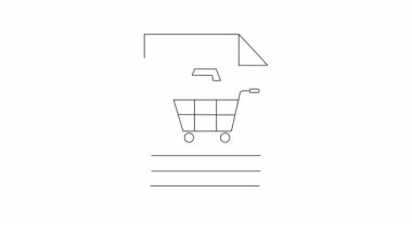 Animasyon alışveriş listesi simgesi. Bir belgede market arabası var. Perakende, e-ticaret ve organizasyon projeleri için mükemmel..