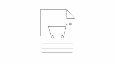 Ticaret ve finans sembolize eden evrak çantası ve alışveriş arabası olan bir iş raporunun animasyon simgesi. Sunumlar ve eğitim materyalleri için ideal.