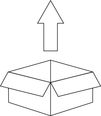 Açık bir kutunun yukarısına bakan, yukarı doğru hareketi, büyümeyi ya da potansiyel potansiyeli sembolize eden bir okun basit siyah beyaz çizimi.