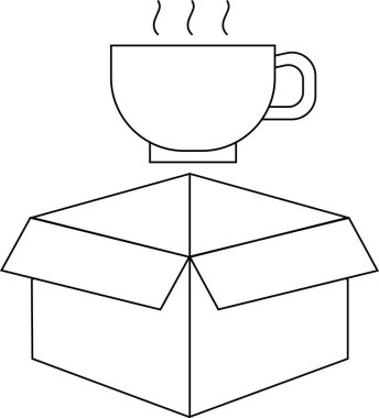 Açık bir karton kutunun üzerine buharda pişmiş bir fincan kahve ya da çay konur..