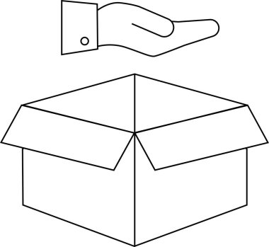 Açık bir kutuya uzanan, teslimatı, sunumu ya da paketi almayı sembolize eden basit bir el çizgisi çizimi..