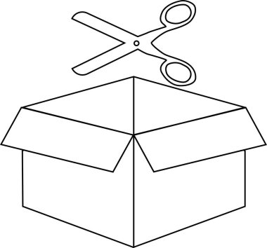 Basit bir makas çizimi bir karton kutuyu kesiyor, el yapımı veya DIY projeleri için mükemmel..