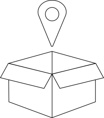 Üzerinde konum kodu olan basit bir çizgi çizimi, teslimatı, paket takibini veya ögeleri bulmayı simgeliyor.