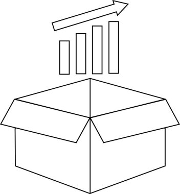 Yukarı ok ve çubuk grafiği ile açık bir kutunun en küçük çizgi çizimi büyüme yenilik analizi ve iş ilerlemesini sembolize eder