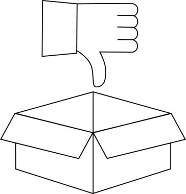 Açık kutunun üzerindeki başparmakları gösteren en küçük satır sanatı kötü paket incelemesini temsil eder ya da döndürür