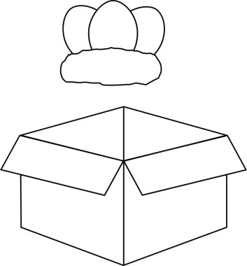 Açık bir kutunun üzerinde yüzen bir yuvadaki yumurtaların siyah beyaz çizgisi, basit ve temiz bir tasarım..