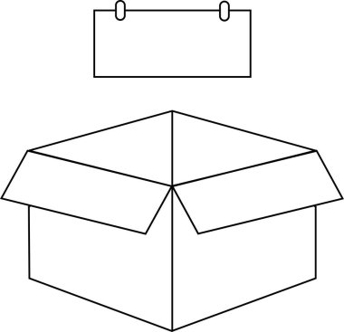 Üzerinde flaplar asılı bir tabela olan açık bir kutunun minimalist çizgi çizimi, mesajları veya kavramları iletmek için mükemmel..