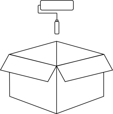 Üzerinde boya silindiri olan açık bir karton kutu tasviri, DIY projelerini, taşınmayı veya depolama çözümlerini öneriyor.