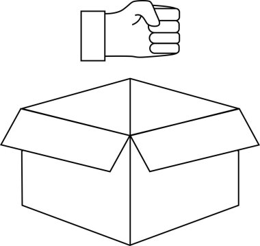 Bir kutunun üzerindeki yumruğun çizgi çizimi, kutunun üstündeki yumruğu temsil eder..