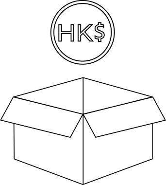 Açık bir karton kutunun üzerinde çeşitli tasarım projelerinde kullanılmaya hazır Hong Kong Doları 'nın basit bir çizgisi..