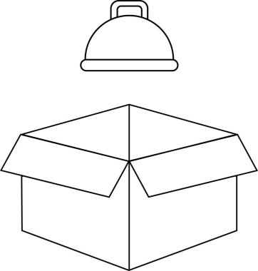 Üzerinde yüzen bir kapağı olan açık bir kutunun, en üste yerleştirilmeye hazır basit bir siyah beyaz çizimi..
