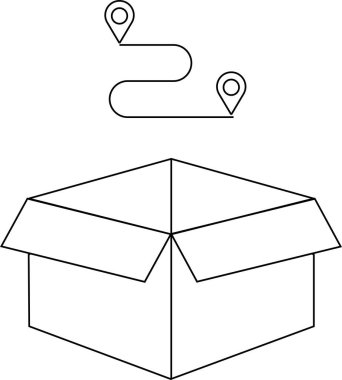 Üzerinde rota simgesi olan, teslimatı ya da nakliyeyi temsil eden açık bir kutu. Basit çizgi çizimi.