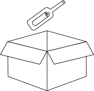 Üzerinde bir çakmak yüzen, beyaz üzerinde izole bir açık kutunun basit bir çizgi çizimi.