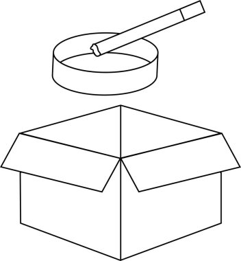 Üzerinde büyüteç asılı duran açık bir kutunun siyah beyaz çizgisi ve cam boyunca uzanan bir tüp..