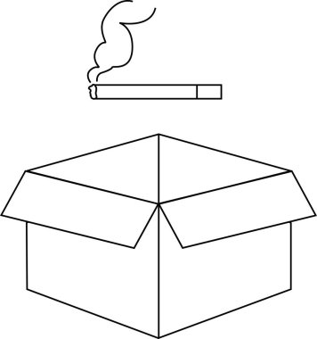 Açık bir kutunun üzerinde sigara içerken basit ama sembolik bir görüntü oluşturan minimalist bir sanat çizgisi çizimi..