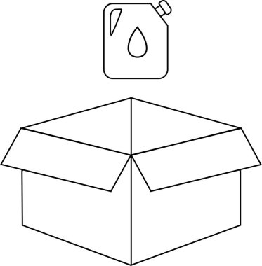 Üzerinde basit ve temiz bir kutu bulunan açık bir kutunun siyah beyaz çizimi..