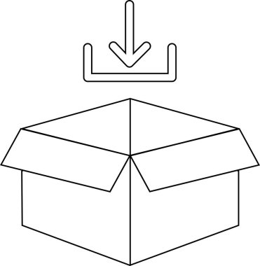 Bir paket indirmeyi ya da almayı sembolize eden, aşağıya bakan bir ok içeren açık bir kutunun simgesi.