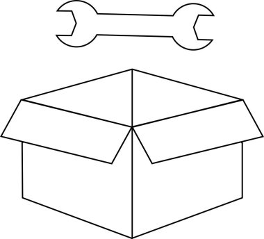 Üzerinde anahtar simgesi olan, çeşitli uygulamalar için uygun bir açık kutunun basit bir satır çizimi.