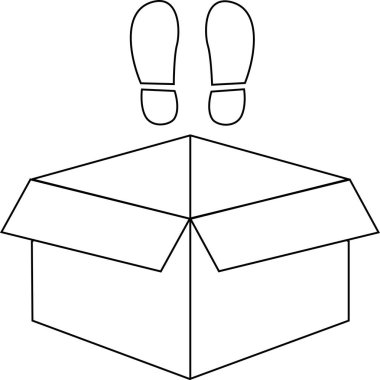 Açık bir karton kutunun üzerinde gezinen basit bir ayak izi çizimi kutunun dışına adım atma kavramını ortaya koyuyor..