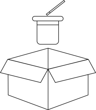 Üzerinde sihirli bir değnek olan siyah beyaz bir illüstrasyon. Yaratıcı projeler için mükemmel..