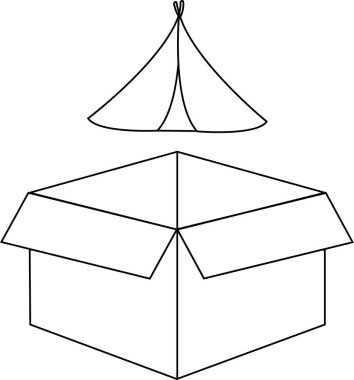 Üzerinde parti şapkası yüzen açık bir kutu tasvir eden basit bir çizgi çizimi, çeşitli yaratıcı projeler için uygun..