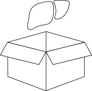 Açık bir kutunun üzerinde organ bağışı ve naklini temsil eden basit bir karaciğer organı çizimi..