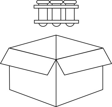Üzerinde test tüpleri olan açık bir kutunun basit bir siyah beyaz çizgisi..